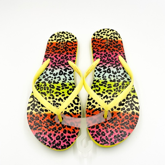 Leopard Colour Print Flip Flops Sandals - Picture 1 of 7